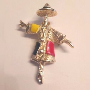 Sarah Coventry enamel colorful scarecrow vintage estate brooch pin 2"